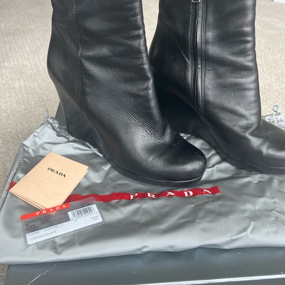 Prada Black Leather Wedge Boots ankle 39.5 excellent condition - Picture 3 of 14